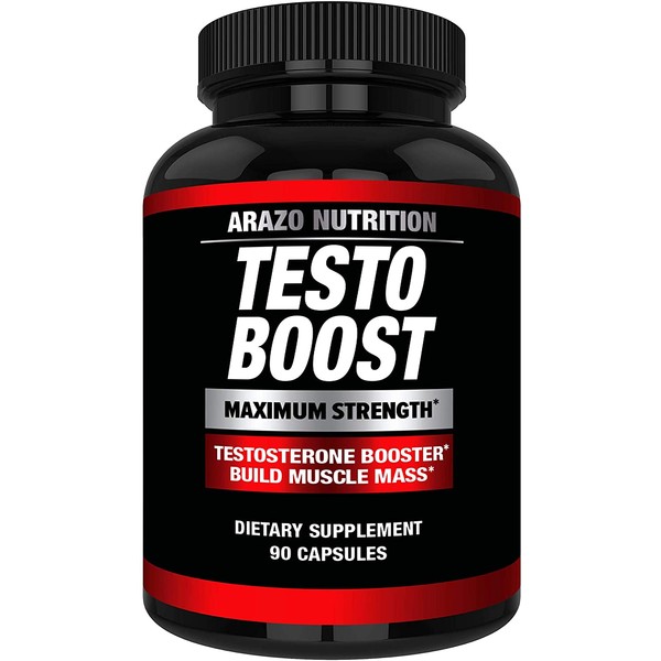 TestoBoost Test Booster Supplement - Potent & Natural Herbal Pills - Boost Muscle Growth - Tribulus, Horny Goat Weed, Hawthorn, Zinc, Minerals - Arazo Nutrition