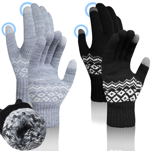 NLAND 2 Pairs Winter Knitted Gloves Warm Touchscreen Gloves Fleece