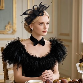 Zinniday Black Bows Fascinators Hats - Victoria Derby 2025 Attire Hat with Hairpin,1920s 50s Vintage Elegant Feather Tea Party Cap for Lady Woman Girl Attire Church Funeral Party Dress Up
