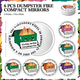Kacctyen 6 Set Funny Dumpster Fire Gifts Bulk Cosmetic Bags Compact Mirrors for Women Employee Appreciation Gifts Inspirational Mini Makeup Pocket Mirrors for Coworkers Friends Female Birthday
