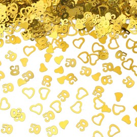 Bluelves 50th Birthday Anniversary Confetti Gold, 30 g Confetti Birthday Decoration, Number Confetti Table Decoration, Golden Wedding Scatter Decoration, 50th Party Glitter Confetti Table Confetti for