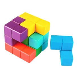 Brain Training, Anti-Aging, Wooden Tetris Blocks, Assembly, Colorful Cube, 3D Puzzle, Game, 7 Pieces