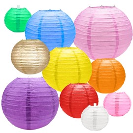 Lanterns, Colourful Paper Lampshade, Round Paper Lanterns, Pack of 20, Paper Lampshade, Paper Lantern, Paper Lanterns for Outdoor Party Decorations (4 Inches, 6 Inches, 8 Inches, 10 Inches, 9 Colours)