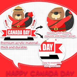 3 Pcs Happy Canada Day Patriotic Table Decoration 1th of July Arylic Table Centerpiece, Cheer to Canadian Party Table Toppers Sign Centerpiece Decorations Party Supplies Favors