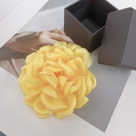 Peony Flower Brooches Pins Chiffon Rose Flower Brooch Classic for Wedding Party Dance Banquet for Women Lapel Pins Dress Suit Clothes Accessories Jewelry Gifts 95mm (Yellow)