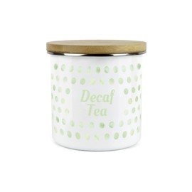 Purely Home Green Polka Dots Spots Decaf Tea Canister - White Metal Enamel Kitchen Food Storage Container