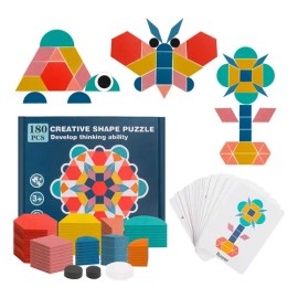 Juego 180 Bloques Madera Patrón Tangramas, Rompecabezas Geom