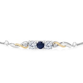 Gem Stone King Pulsera de tenis de plata de ley 925 y oro amarillo de 10 quilates con zafiro azul, moissanita y diamante cultivado en laboratorio para mujer (1.62 quilates, totalmente ajustable hasta 9 pulgadas), 22,86cm, Metal Gema, Zafiro moissanita cr