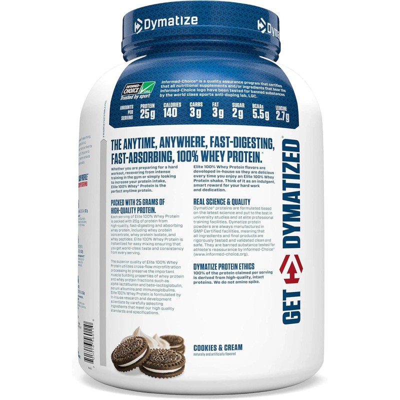 Dymatize Elite 100% Whey Protein Powder, Cookies & Cream, 5