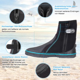 Neoprene Shoes, 5 mm Neoprene Shoes for Men and Women, Diving Shoes with Non-Slip Rubber Sole, Neoprene Swimming Shoes for Snorkelling, Scuba Diving, Surfing, Rafting, Beach, Volleyball, 5 mm black