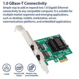 IO CREST Tarjeta de Red Gigabit Ethernet PCI-e x1 de 2 Puertos Intel 82571 Chipset, (SY-PEX24074)