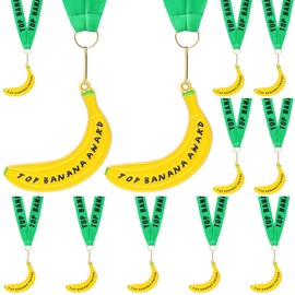 Ecation 12 Pcs Top Banana Medals with Ribbon Banana Award Medals Banana Trophy for Kids, Adults, Sports Zinc Alloy Design, Medals Reward Games Competition Event Supplies Home Classroom