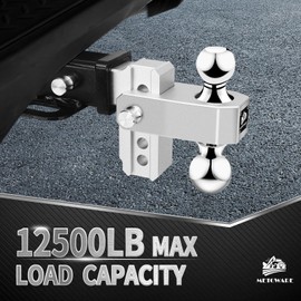METOWARE Adjustable Trailer Hitch - Aluminum Tow Hitch Fits 2-Inch Receiver - Heavy Duty Drop Hitch with 4-Inch Drop/Rise for Truck (12,500 LBS GTW), Double Anti-Theft Stainless Steel Pin Locks