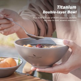 Boundless Voyage Outdoor Titanium Double-Wall Bowl Camping Hiking Picnic Home Ultrlight Portable Cookware Tableware (Ti1086T (450ml))