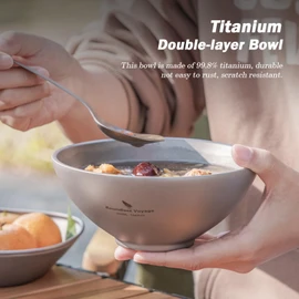 Boundless Voyage Outdoor Titanium Double-Wall Bowl Camping Hiking Picnic Home Ultrlight Portable Cookware Tableware (Ti1086T (450ml))