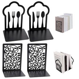 2 Pair of Black Metal Bookends with Non-Slip Book Shelves for Offices, Schools, Bookstores and Libraries