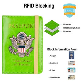 FACATH Passport Holder Cover Travel Wallet Case Passport Cards Protector Leather Card Case Travel Accessories RFID Blocking Document Organizer (Green)