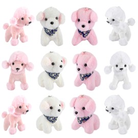 Niceup 12-Pack Cute Puppy Dog Party Favors Birthday Gift Exchange 4.5in Pink and White Poodles Dog Stuffed Animals Adoption for Girls Kids Goodie Bag Fillers