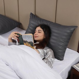 BedLooms Charcoal Pillow Cases 2 Pack - 100% Microfiber Envelope Closure Stripe Pillow Cases 50x75cm Premium Hotel Quality Anti Allergy Pillow Cover