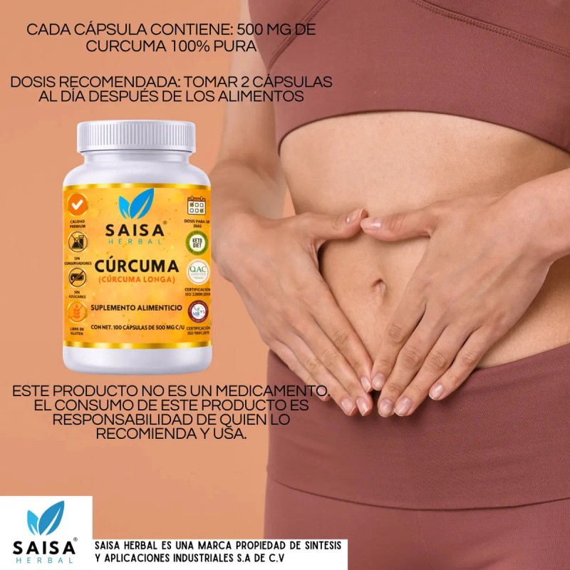 Cúrcuma Orgánica 100 Cápsulas Pura Suplemento Alimenticio Antiinflamatorio Natural Digestión