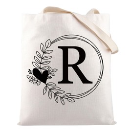 HOLLP Alphabet Shopping Bag A/C/J/K/M/S/T/N/B/L/R Letter Initial Tote Bag (Tote R)