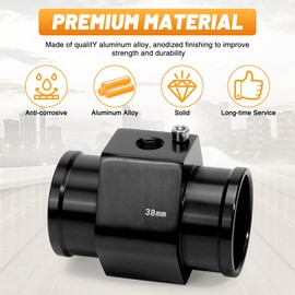 Tongze 38mm 1/8" NPT Water Temp Meter Temperature Gauge Joint Pipe Adaptor, Aluminum Radiator Sensor Adapter with Hose Clamps