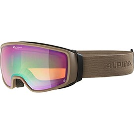 ALPINA Double Jack PLNT Q-LITE Mirrored Contrast Enhancing OTG Ski Goggles with 100% UV Protection for Adults, Sand Matt, One Size