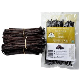 50 Vanilla Beans Bulk Grade B for Making Vanilla Extract, Strong Aroma, Not Dry, 5-5.5 inches, Perfect For Homemade, (50 Beans, 50, Count)