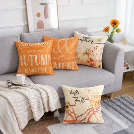 4er Set Thanksgiving Dekorative Kissenbezüge Herbst Kissenbezüge Zierkissenbezug,Fahrrad Kürbis Blumen Sofakissen Leinen kissenhülle 40x40 für Sofa Schlafzimmer Wohnzimmer Auto Zuhause Dekoration