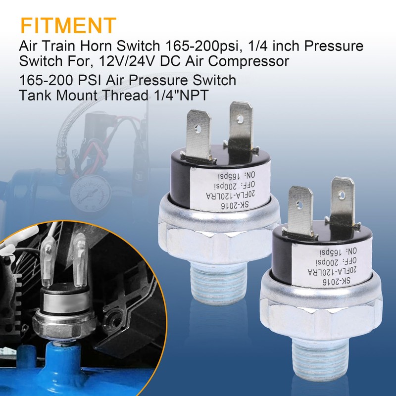 2PCS 165-200psi Air Pressure Switch Tank Mount Thread 1/4" NPT
