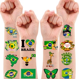 101 PCS Brazil Brazilian Flag Temporary Tattoos Themed Birthday Party Supplies Favors Decorations Décor Funny Soccer Carnival Tattoo Stickers Gifts For Boys Girls Class School Prizes Carnival Cartoon