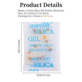 100Pcs 2 Gram Silica Gel Packets, Color Indication Food Grade Desiccant Packs, Silica Gel Desiccants Packs for Storage Moisture Absorbers Food Storage