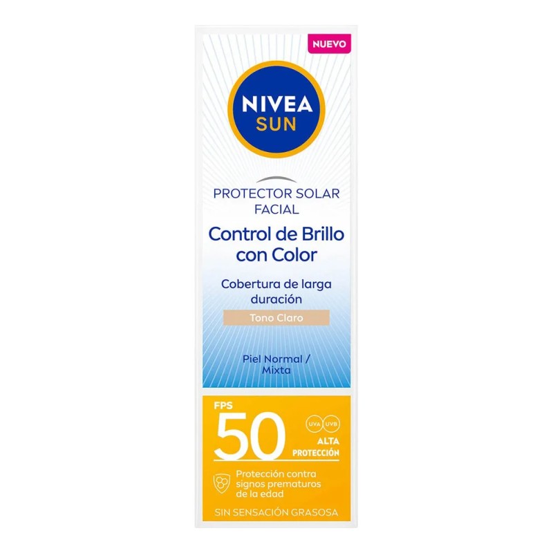 Protector Solar Facial NIVEA SUN Control Brillo Tono Claro, Cobertura