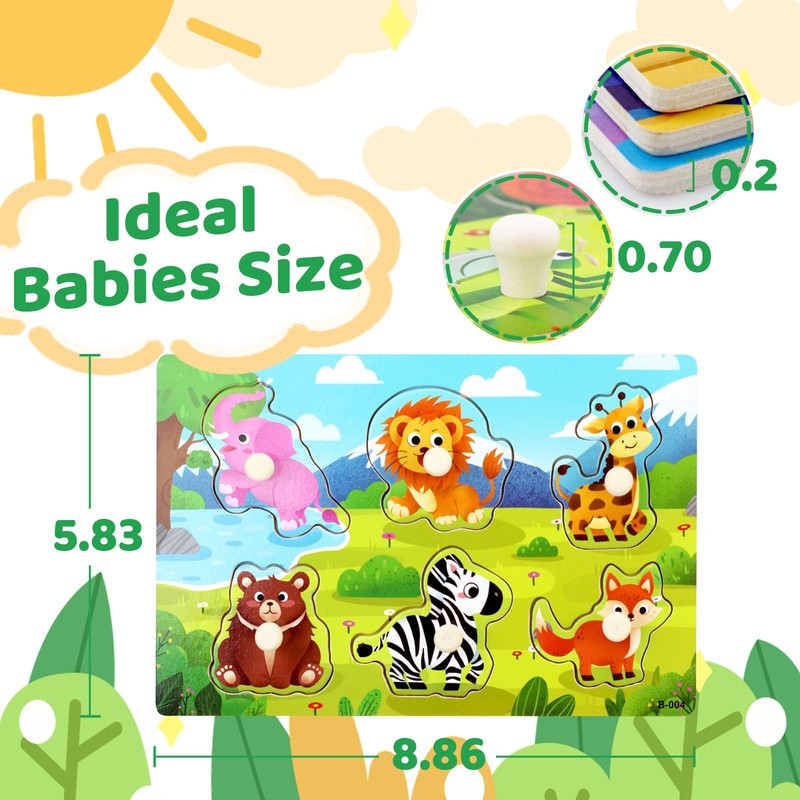 Wooden Puzzles for Toddlers, 4 Pack Animal Theme Jumbo Knob