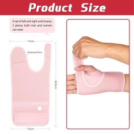 Carpal Tunnel Wrist Brace Pair with Adjustable Compression Strap, Hand Palm Wrist Support, Relieves Tendonitis, Wrist Pain Hand Pain, Sports Injuries, Day & Night Support (Pink, left hand and right hand)