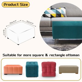 uxcell Ottoman Cover Square, Jacquard Ottoman Slipcover with Elastic Bottom, Stretchable Footrest Stool Covers for Living Room Furniture Protector (Cyan, Small Size)