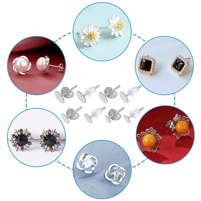 TOAOB 800pcs Flat Pad 4 Sizes Earring Studs and Butterfly