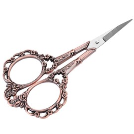 Vintage Needlework Micro-Tip Scissors, Length: 11 cm, for Right- and Left-Handed People, Stainless Steel, Handles with Flower Pattern for Embroidery Sewing Craft Art Work Everyday Use(Rotkupfer)