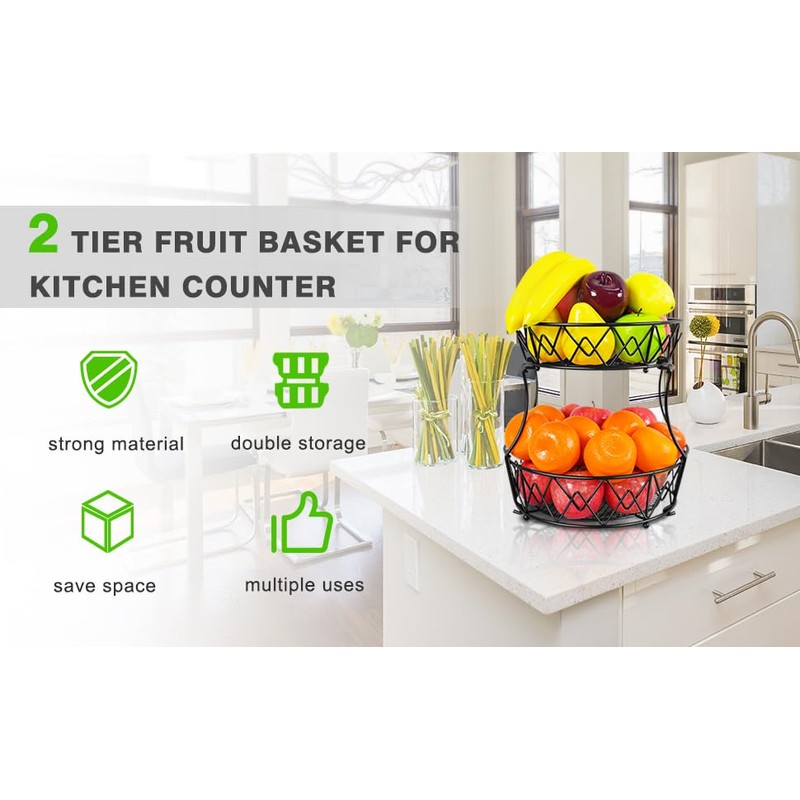 2 Tier Fruit Basket Countertop Fruit Vegetable Basket Bowl for