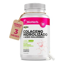 BioHerb | Colágeno Hidrolizado + Ácido Hialurónico de Alta Concentración y Absorción Óptima con 180 Cápsulas (Suministro 90 Días) – Fórmula Premium pa