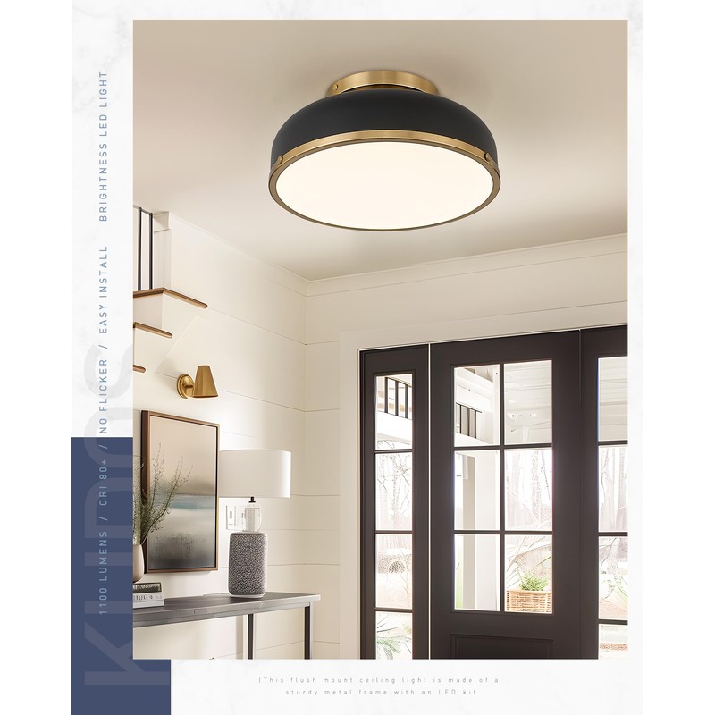 kudos Ceiling Light, 16-inch LED Flush Mount Ceiling Light, Black