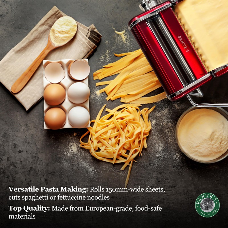 Fante’s Double Pasta Maker, Premium Stainless Steel Noodle Press with