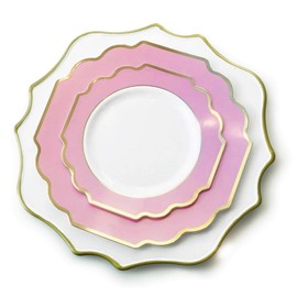 " OCCASIONS " 40 Plates Pack, Heavyweight Disposable Wedding Party Plastic Plates (8'' Appetizer/Dessert Plate, Imperial in White/Light Pink & Gold)