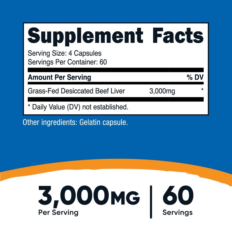 Nutricost Grass Fed Desiccated Beef Liver Capsules 3000mg Per Serv