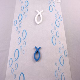 HOECMRHP Fish Table Runner Fleece (28 cm x 12 m) for Boys and Girls Communion Confirmation Christening (White/Blue)
