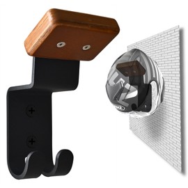 Helmet Holder Wall Mount, Motorcycle Gear Rack with 2 Key Hooks, Constructed with Solid Wood & Strong Steel for Bike Tactical Gear Baseball Football Skiing Helmet (1)