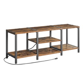 Hzuaneri TV Stand with Charging Station for TVs up to 65 Inches, 3 Tier Media TV Entertainment Center with Storage Shelf, Industrial TV Console Table for Living Room, Bedroom, Rustic Brown and Black