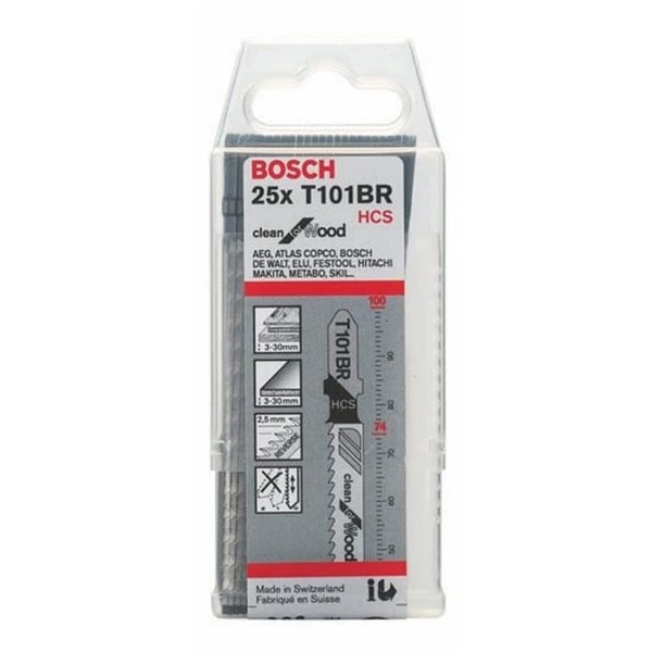 Bosch Professional 5 x Jigsaw blade T 101 BR Clean for Wood (for softwood, straight cut, accessories jigsaw)
