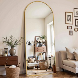 Furnbar Full Length Mirror, 64"x21" Arched Full Body Mirror, Floor Mirrors with Stand, Body Mirrors Standing Hanging Leaning Against Wall,Aluminum Frame Mirrors for Bedroom Cloakroom,Living Room,Gold