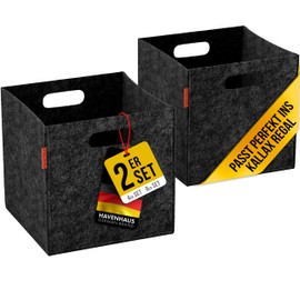 Havenhaus Kallax Felt Basket Storage Set of 2 Anthracite Grey | Box Storage Felt | Kallax Basket Suitable for Storage Around the House | Storage Box Felt 30 x 30 x 30 cm Kallax Boxes Extra Stable
